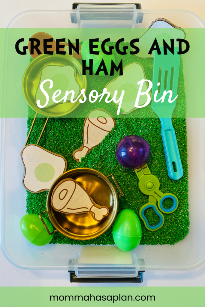 green eggs and ham sensory bin