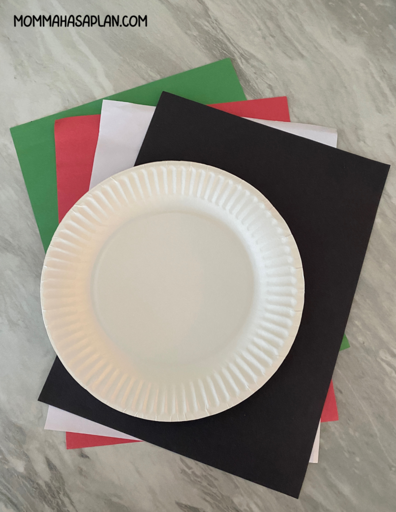 Materials needed for paper plate frog craft